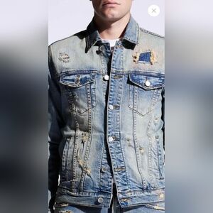 Embellish Blue Concat Denim Jacket